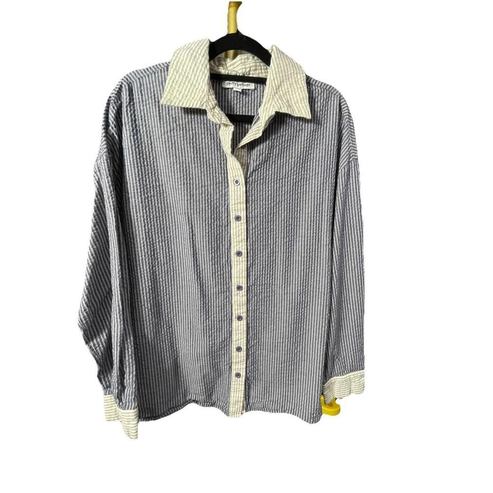 Pretty Garbage Blue & White Striped Oversized Button-up Shirt Sz Small